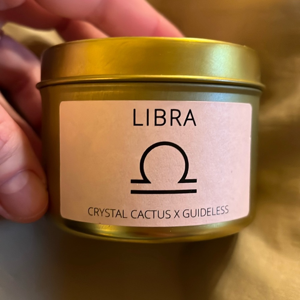 NEW Libra Crystal Cactus astrological sign gold glitter intention candle in tin